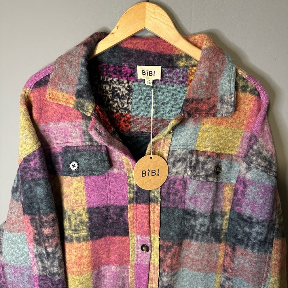 **Nwt** Bibi Oversized Button-Up Multi-Color Plai… - image 6